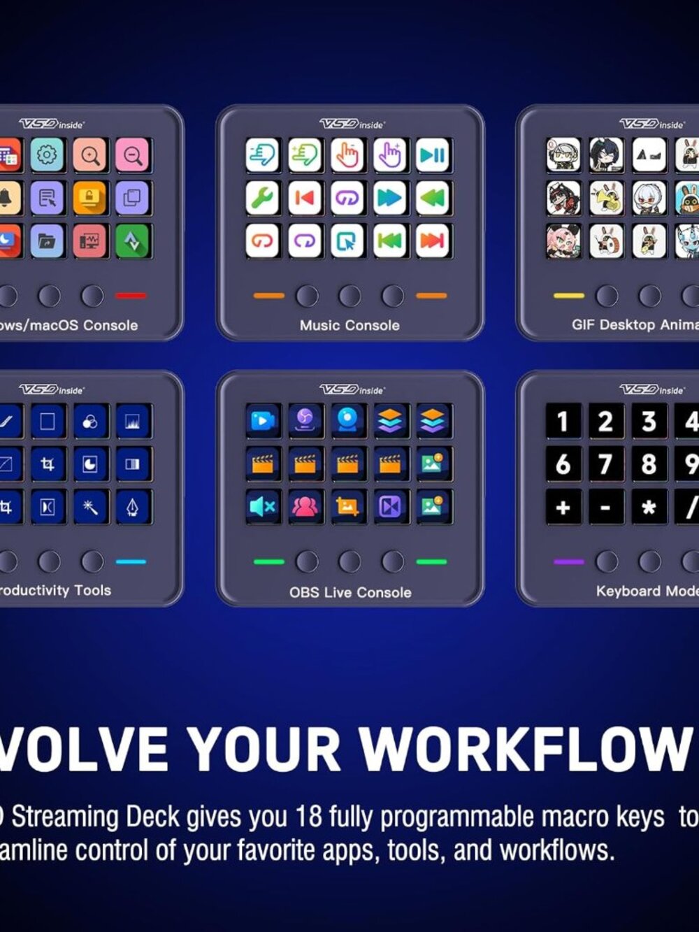 Macro Keypad, Stream Controller Deck Gaming Streaming Shortcut Keyboard, 18 Prog - Picture 3 of 9